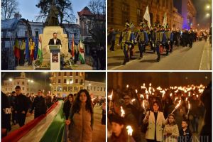 Marş cu torţe şi un steag al Ungariei de 100 de metri, desfăşurat la Oradea de Ziua Maghiarilor de Pretutindeni. Cseke Attila: „Nu contează cine strigă mai tare” (FOTO/VIDEO)