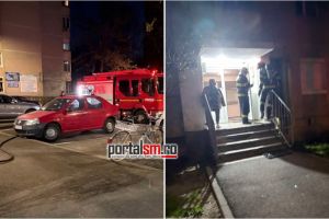 FOTO/VIDEO. Degajări de fum în subsolul unui bloc din municipiul Satu Mare. Persoane evacuate, intervin pompierii