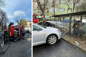 FOTO. Incendiu la tomberoane în Satu Mare: focul a afectat şi un autoturism, au intervenit pompierii.
