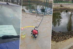 FOTO. Balta din Parcul Pădurice, golită şi ecologizată, după contaminarea cu vopsea