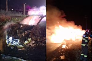 Trei incendii într-o singură seară în Bihor: foc într-un supermarket din Oradea şi la acoperişul unei case din Paleu, iar o maşină s-a făcut scrum (FOTO)