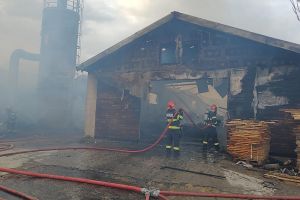 Incendiu la o fabrică de cherestea din Hemeiuş; pompierii au intervenit cu mai multe autospeciale