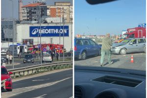 Accident pe Centura Oradea, în zona Auchan: o persoană dusă la spital, trafic deviat