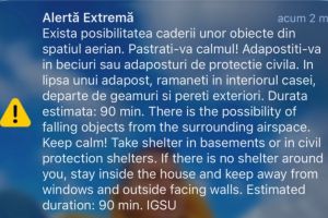 Mesaj RO-Alert in nordul judetului Tulcea! Posibila cadere de obiecte din spatiul aerian