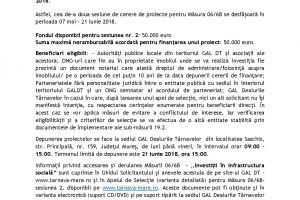 ANUNȚ PRELUNGIRE APEL DE SELECȚIE Măsura 06/6B, sesiunea 2