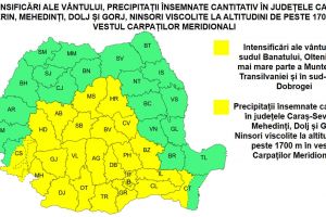 Cod galben de vânt şi precipitaţii abundente în Gorj
