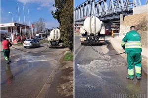 RER Vest spală străzile şi spaţiile pietonale din Oradea
