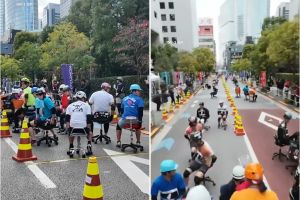 Cursă cu scaune de birou, noul sport nebun din Japonia. Concurenţii aleargă zeci de kilometri pe străzi
