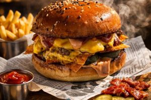 Concurs inedit în Braşov! Participanţii trebuie să mănânce un burger de 2 kilograme în mai puţin de 15 minute
