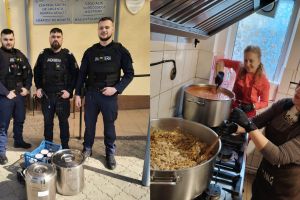 FOTO. Gest de suflet: jandarmii sătmăreni au donat alimente şi au pregătit 85 de porţii de mâncare caldă pentru oamenii străzii