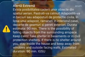 Mesaj RO-ALERT emis noaptea trecuta in nordul judetului Tulcea. Populatia, avertizata privind posibile obiecte cazute din din spatiul aerian