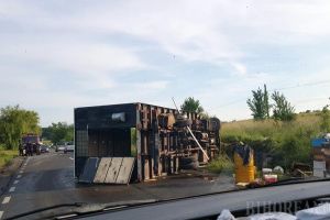 Un TIR plin cu stupi cu albine, răsturnat lângă Băile Felix (FOTO)