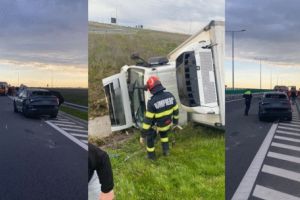 Accident pe Drumul Expres 12, lângă Piatra-Olt, după ce un şofer a oprit nejustificat pe carosabil/ FOTO