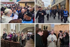 „Să nu furi!”. Evacuare cu jandarmi, poliţişti, rugăciuni şi proteste în centrul Oradiei: Abatele Fejes contestă scoaterea sa din spaţiile Primăriei (FOTO/VIDEO)