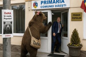 Ursoaica DaNA îl caută prin Dăeşti pe primarul Popolan! „Audienţe” cu gheare şi blană la Primărie