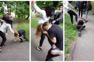 Bataie intre doua eleve intr-un parc. Colegii filmau: 