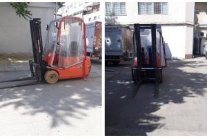 FOTO ȘTIREA TA/ Circulaţie îngreunată, din cauza unui motostivuitor „abandonat” de opt zile în drum, în spatele magazinului Profi din Piaţa Iuliu Maniu din Alba Iulia