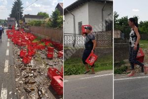 Va fi petrecere mare la I.L. Caragiale! Localnicii au furat berea pierdută de un TIR (VIDEO)
