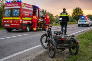 Două accidente cu tricicletă şi triciclu în Bihor, în mai puţin de o oră. Un bărbat a fost dus inconştient la spital
