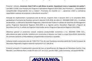 Anunt de presa: Construire Hotel P+4E cu sala de fitness la parter, imprejmuire teren si organizare de santier