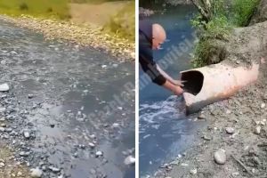 VIDEO: Apa albastră de la Săteni, ajunge în Ialomiţa printr-o conductă. Autorităţile nu mai pot susţine varianta trucajului