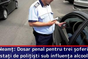 Neamţ: Dosar penal pentru trei şoferi depistaţi de poliţişti sub influenţa alcoolului