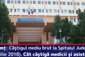 Neamţ: Câştigul mediu brut la Spitalul Judeţean în luna aprilie 2018. Cât câştigă medicii şi asistenţii