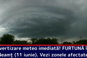 Avertizare meteo imediată! FURTUNĂ în judeţul Neamţ (11 iunie). Vezi zonele afectate