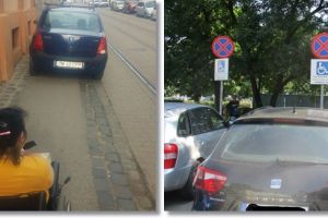 O persoana in scaun cu rotile nu poate merge pe sosea! Tu de ce parchezi pe trotuar?