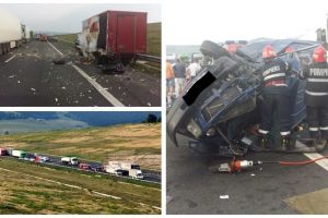 FOTO/ VIDEO: ACCIDENT MORTAL pe autostrada A1, Sebeş-Sibiu. O persoană a DECEDAT, iar alte cinci sunt rănite