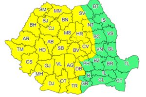 Cod galben de ploi torenţiale, vijelii şi grindină, până vineri dimineaţă