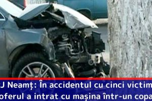 IPJ Neamţ: În accidentul cu cinci victime, şoferul a intrat cu maşina într-un copac