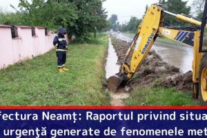Prefectura Neamţ: Raportul privind situaţiile de urgenţă generate de fenomenele meteo