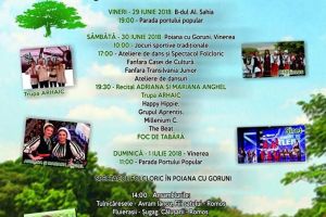 29 iunie – 1 iulie 2018: “Festivalul Naţional de Dansuri şi Tradiţii Populare-Cugir ”, ediţia a VII-a. Spectacol folcloric, paradă a portului popular, jocuri sportive tradiţionale şi foc de tabără în Poiana cu Goruni din Vinerea