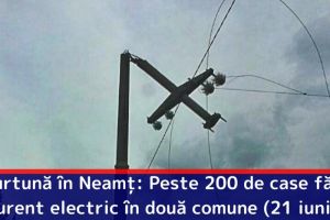 Furtună în Neamţ: Peste 200 de case fără curent electric în două comune (21 iunie)