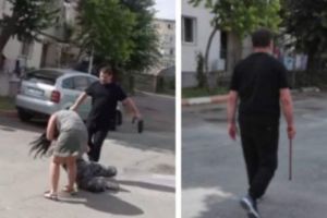Femeie bătută cu ranga în plină stradă