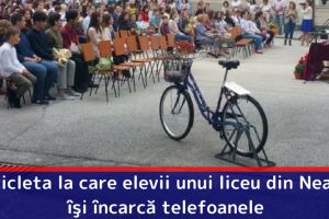 Bicicleta la care elevii unui liceu din Neamţ îşi încarcă telefoanele
