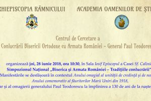 Arhiepiscopia Ramnicului organizeaza Simpozionul Naţional „Biserica şi Armata României – Tradiţiile conlucrării”