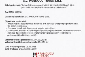 Începere implementare proiect la S.C. PANDUCU TRANS S.R.L.