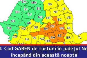ANM: Cod GABEN de furtuni în judeţul Neamţ, începând din această noapte