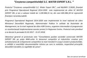 COMUNICAT ÎNCEPERE PROIECT   ”Creşterea competitivităţii S.C. WATER EXPERT S.R.L. ”