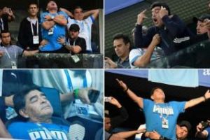 Maradona, dus pe pe braţe din tribună, după meciul Argentina - Nigeria
