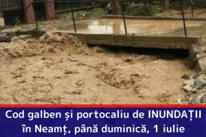 Cod galben şi portocaliu de INUNDAȚII în Neamţ, până duminică, 1 iulie