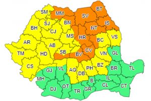 Cod portocaliu de ploi abundente în Harghita şi alte zece judeţe din ţară