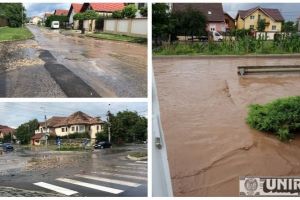 FOTO. Dezastru în Alba Iulia după o ploaie torenţială. Strada Mircea Eliade transformată în piscină. Mâl şi pietriş pe străzile din zona Lidl