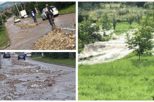 FOTO ȘTIREA TA: Drumuri şi curţi inundate, după ploaia torenţială de la Alba Iulia, pe strada Pinului, strada Lalelelor şi prelungirea spre pădure