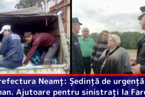 [FOTO] Prefectura Neamţ: Ședinţă de urgenţă la Roman. Ajutoare pentru sinistraţi la Farcaşa