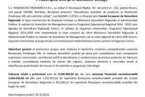 Anunţ demarare proiect „Dezvoltarea activitatii de productie la Romercato Prodimpex SRL prin achizitie utilaje”