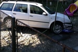Fără permis, un puştan a intrat cu maşina într-un parc