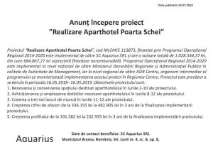 Anunţ începere proiect „Realizare Aparthotel Poarta Șchei”